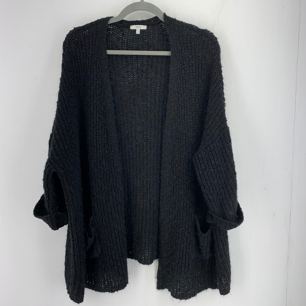 Jodifl Large Black Chunky Open Knit Oversized Cardigan Sweater Grunge Goth